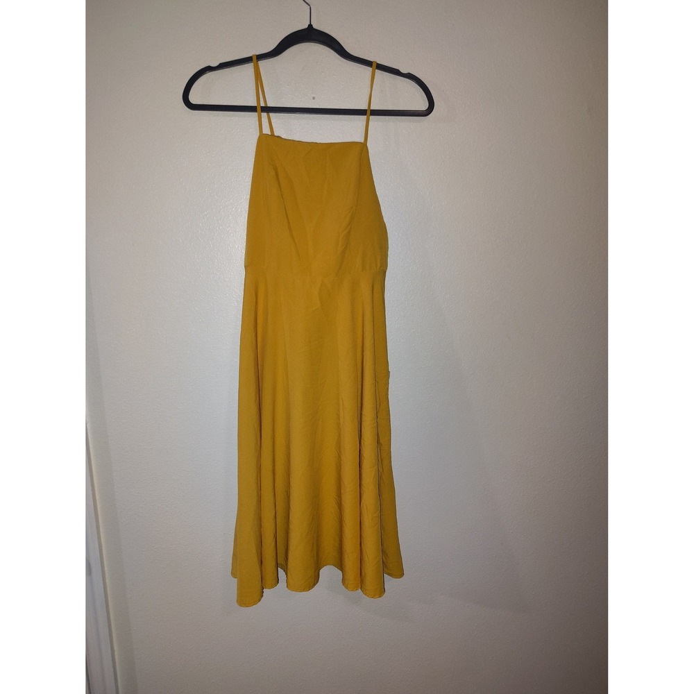 Tiin Mustard‎ Yellow Tie Back Midi Dress Womens Medium Spaghetti Strap A-Line